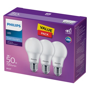 Philips - LED Bulb 7W, E27, 6500k, 3 Pieces
