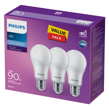 Philips - LED Bulb 13w E27, 6500k, 3 Pieces