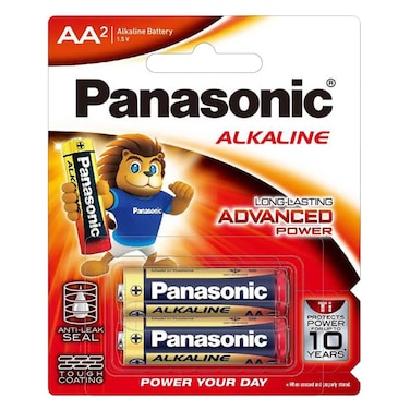 Panasonic - AA Alkaline Battery LR6T2B, 1.5V, 2 Pieces