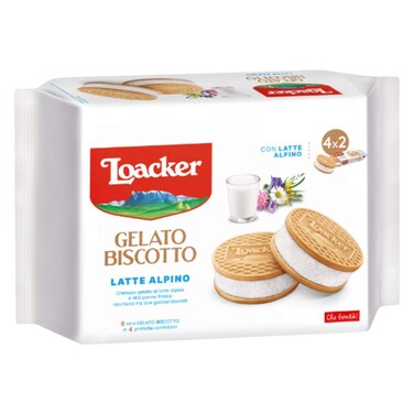 Loacker Alpine Milk, Creamy Milk Gelato Ice Cream In Biscotto Sandwich 264g