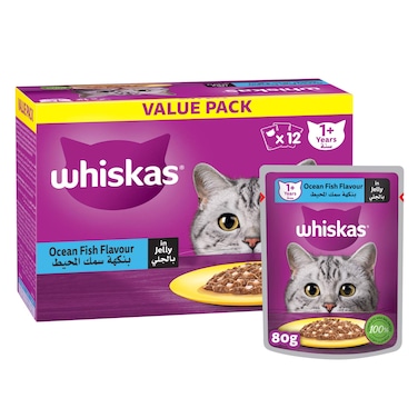 ويسكاس أكل قطط رطب، سمك المحيط بالجيلي، عبوة من 12 x 80غ