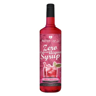 Belvive Rose Hibiscus Syrup, Sugar-Free, Zero Calories, 1L