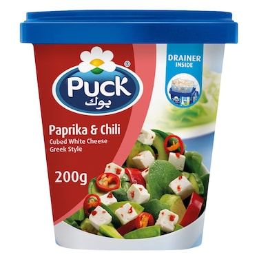 Puck - Cubed White Cheese, With Paprika &amp; Chili, Greek Style, With Drainer, 200g