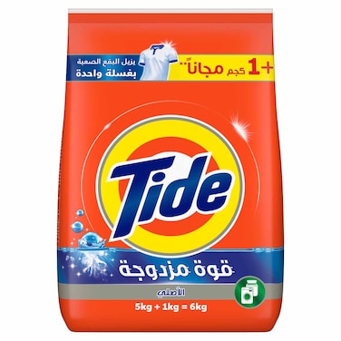 تايد مسحوق غسيل أوتوماتيك الأصلي مع 1 كجم مجاناً، الوزن 6 كجم