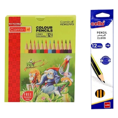 Cello - Pencil 12 Pencils Pack With Camlin 12 Color Pencils
