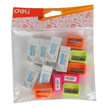 Deli Eraser, 8 PCS and Sharpener, 7 PCS