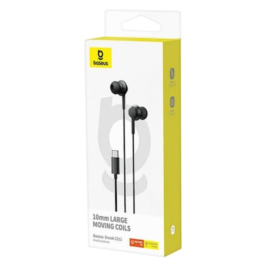 باسوس - سماعة رأس سلكية Encok CZ11 Type-C، سماعة أذن داخل الأذن بمنفذ USB-C مع ميكروفون - أسود