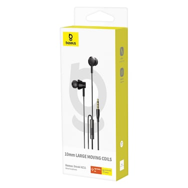 باسوس - سماعة أذن سلكية Encok HZ11 بمقبس 3.5 مم، سماعة رأس عالمية داخل الأذن مع ميكروفون - أسود