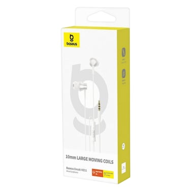 باسوس - سماعة أذن سلكية Encok HZ11 بمقبس 3.5 مم، سماعة رأس عالمية داخل الأذن مع ميكروفون - أبيض