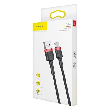 Baseus - Cafule Series USB-A to Type-C Cable - 2A Fast Charging &amp; 480Mbps High-Speed Data Transfer, Nylon Braided, 2M - Black
