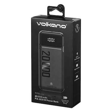 Volkano Roma Series Dual USB-A And Type-C Fast Charging Power Bank 20W 20000mAh Black