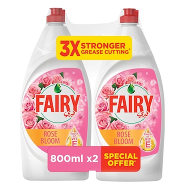 Fairy Dishwashing Liquid, Rose Bloom With Alternative Power to Bleach, 2x800 ml