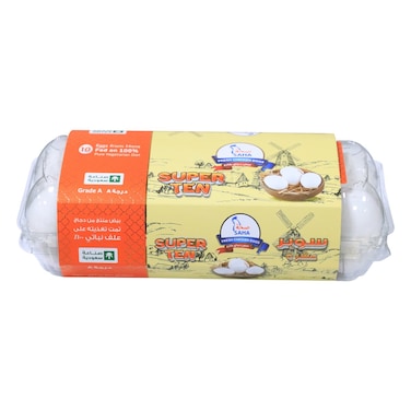 Saha Super Ten Fresh Chicken Eggs - Grade A, 100% Pure Vegetarian-Fed Chickens, Pack of 10, Saudi Made

