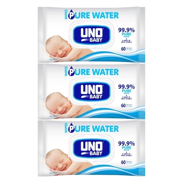 أونو مناديل أطفال بيور ووتر، عبوة من 3 قطع، 180 منديل