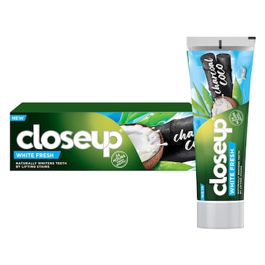 Closeup White Fresh Toothpaste, Charcoal Coco, naturally whitens teeth by lifting stains, 75ml