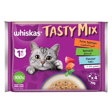 Whiskas Cat Food Mix Tuna &amp; Salmon With Spinach 70g x4