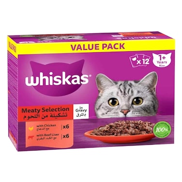 Whiskas Cat Food Chicken &amp; Beef Liver In Gravy 80g x12