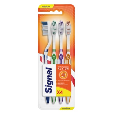 Signal Anti-Plaque Action Toothbrush Medium Multicolour 4 PCS