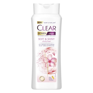 Clear 2In1 Shampoo &amp; Conditioner For Women, Anti Dandruff Shampoo, Soft &amp; Shiny, For 3X  Softer &amp; Shinier Hair, 600ml