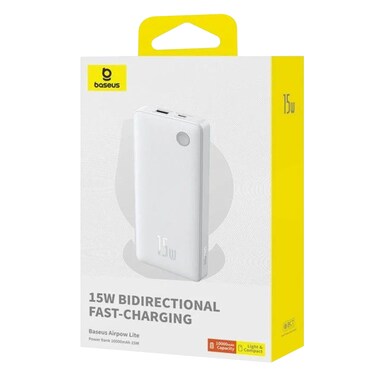 Baseus Airpow Lite Type-C And USB-A Portable Power Bank 15W 10000mAh White
