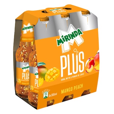 Mirinda Plus Sparkling Mango &amp; Peach Bottle 300ml x 6