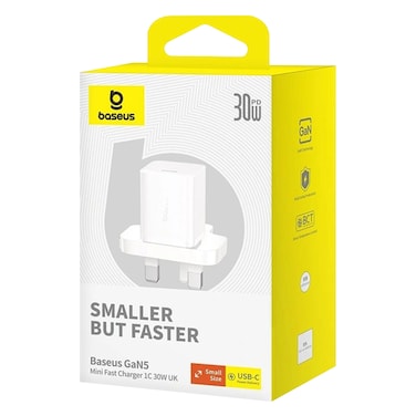 بيسوس شاحن Gan5 صغير، 30 واط - أبيض