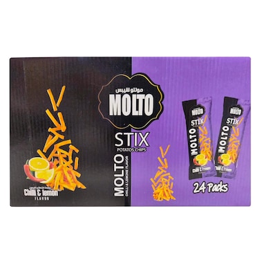 Molto Stix Potato Chips, Chilli &amp; Lemon 15g x24
