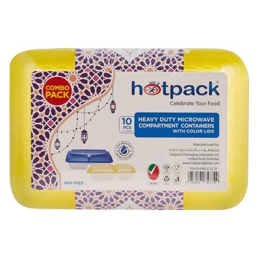 هوت باك علب ميكروويف ثقيلة 2 و3 أقسام مع أغطية ملونة، طقم 1٠ قطع
