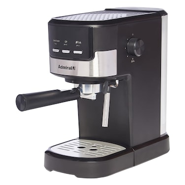 Admiral Coffee Maker Espresso, Cappuccino &amp; Latte, 1.25L Water Tank, Convenient Button Control, Milk Frother, Knob Control, 2-cup Filter, Black Color