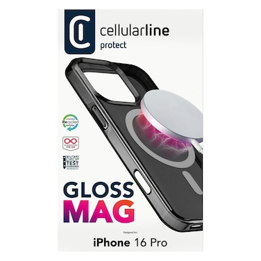 سيليولار لاين - غطاء أسود لامع من مادة ماج سيف، لهاتف آيفون 16 برو