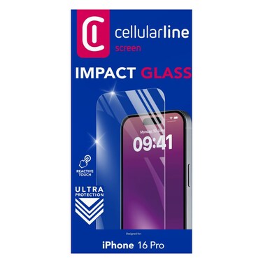Cellularline Anti Shock Ultra Protection Tempered Glass For iPhone 16 Pro Clear