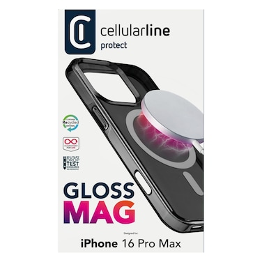 سيليولار لاين - غطاء لامع أسود لهاتف آيفون 16 برو ماكس