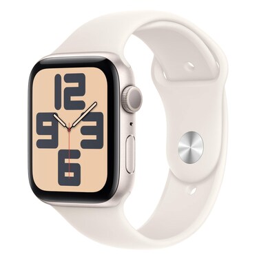 ساعة آبل ووتش أس إي مزودة بنظام جي بي أس مقاس 44 ملم مع هيكل ستارلايت من الألومنيوم وحزام ستارلايت رياضي - متوسطة / كبيرة