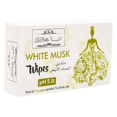Labella Feminine Wipes, White Musk, 12-Piece Pack