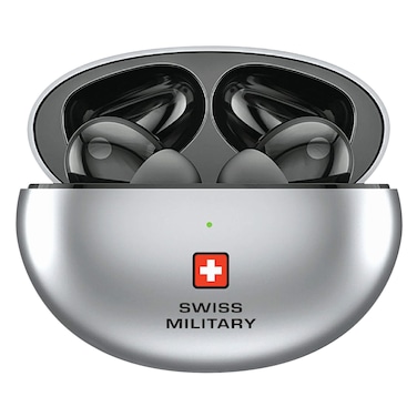 سماعات الأذن اللاسلكية سويس ميليتري فيكتور3 النشطة المانعة للضوضاء اللاسلكية حقًا المزودة بخاصية إلغاء الضوضاء مع علبة شحن باللون -الفضي-