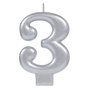 Silver Numeral Metallic Candle N3