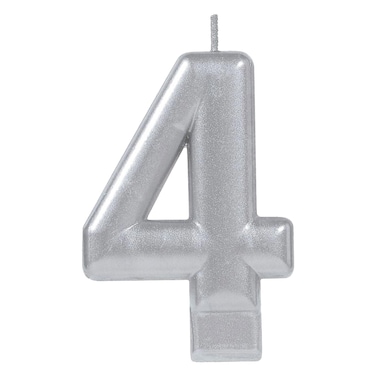 Silver Numeral Metallic Candle N4