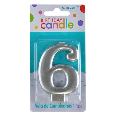 Silver Numeral Metallic Candle Number 6