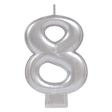 Silver Numeral Metallic Candle N8