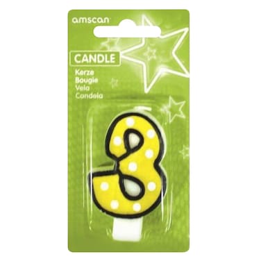 Number 3 Candle, Dots With Black Border