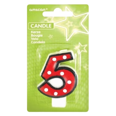 Number 5 Candle, Dots With Black Border