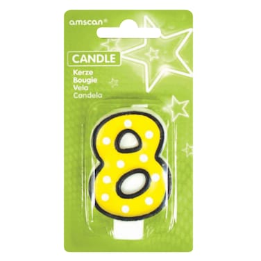 Number 8 Candle, Dots With Black Border