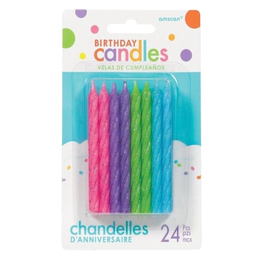 Bright Colors Glitter Candles, 24 Pieces