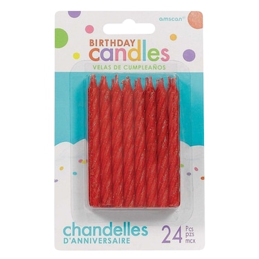 Red Spiral Glitter Candles, 24 Pieces