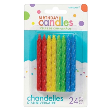 Primary Spiral Glitter Candle 24 Pieces