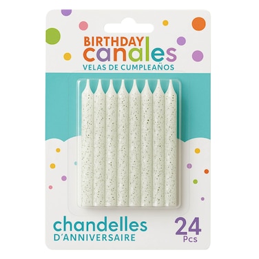 White Spiral Glitter Candle, 24 Pieces