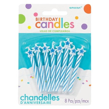 Blue Spiral Candles With Star 8 Pieces