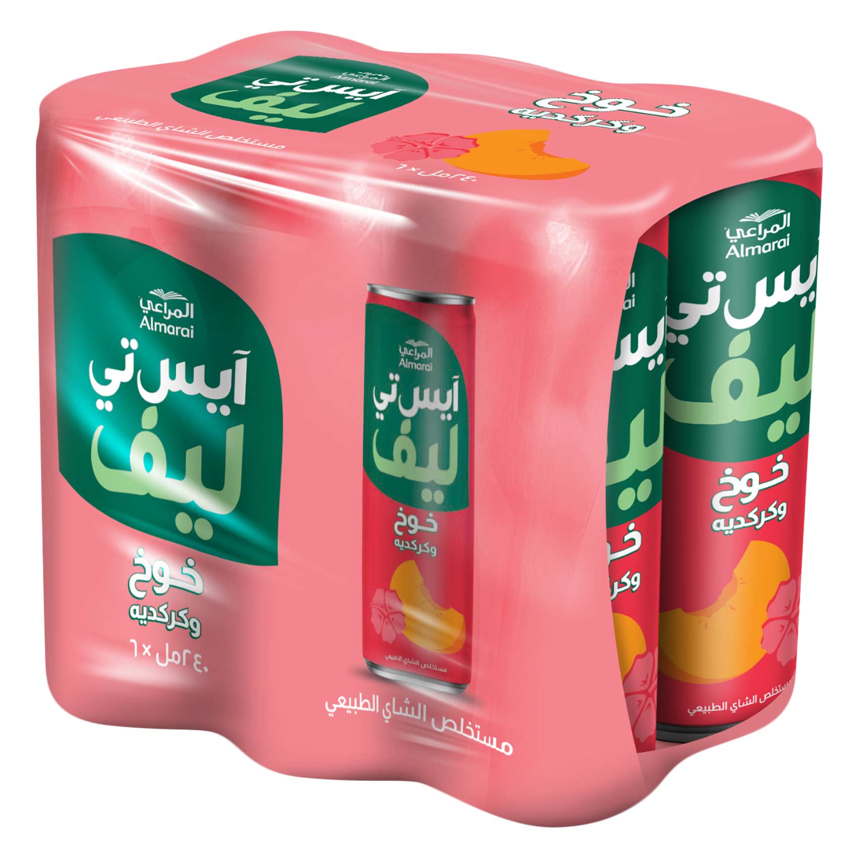 آيس ليف شاي أسود مثلج بالخوخ والكركديه 240 مل (1x6)