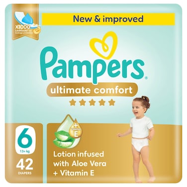 Pampers Ultimate Comfort Taped Diapers, Size 6, 13+kg, Giant Pack, 42 Count