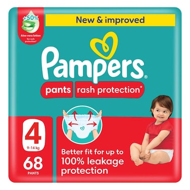 Pampers Rash Protection Pants Diapers, Size 4, 9-14kg, Giant Pack, 68 Count